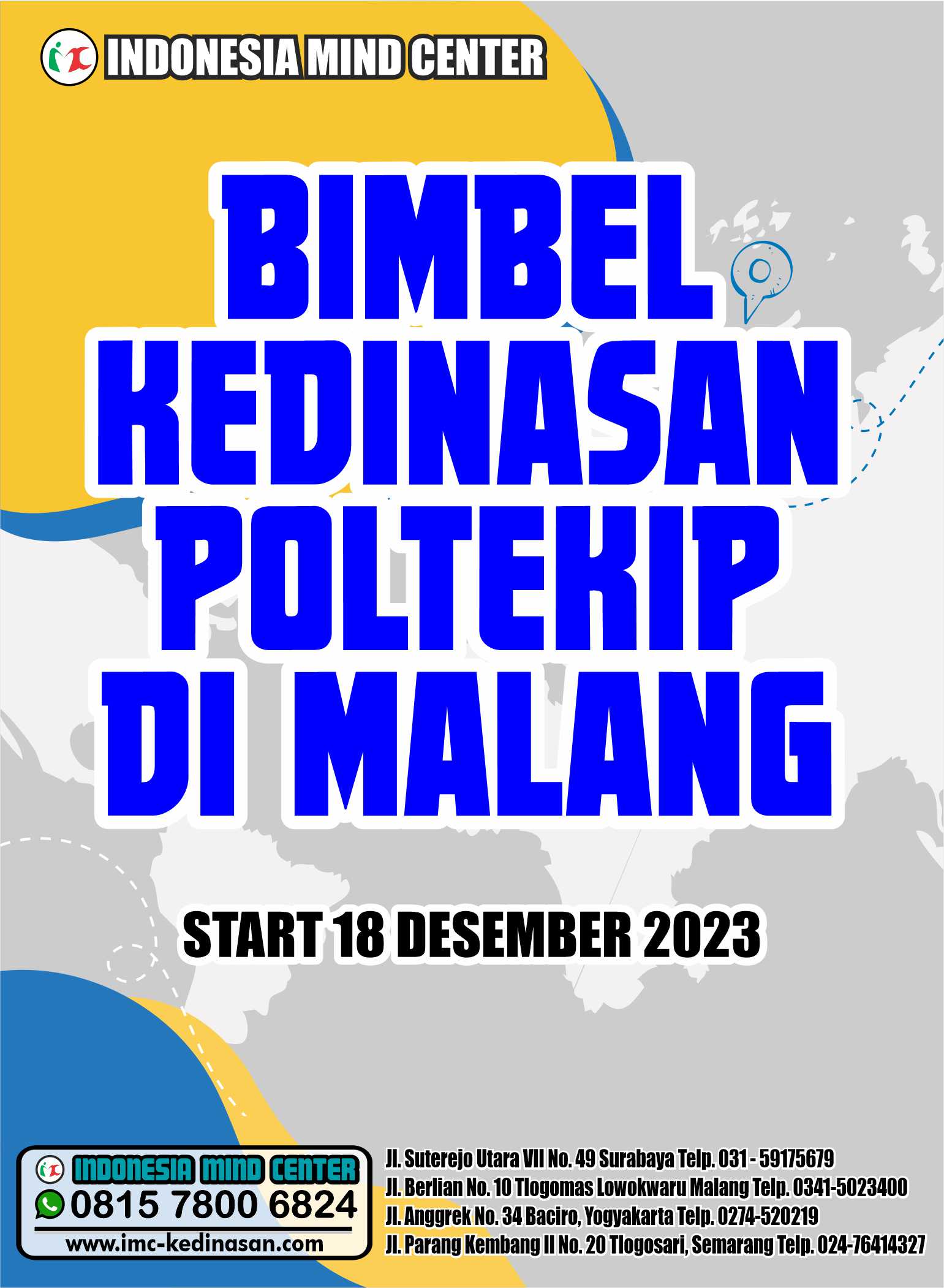 BIMBEL KEDINASAN POLTEKIP DI MALANG START 18 DESEMBER 2023