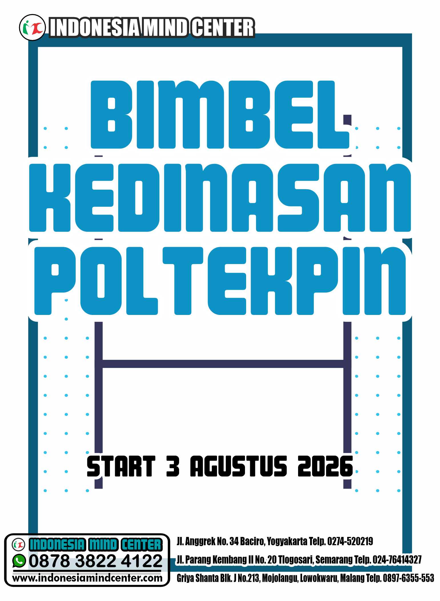 BIMBEL KEDINASAN POLTEKPIN 2026 START 3 AGUSTUS 2026