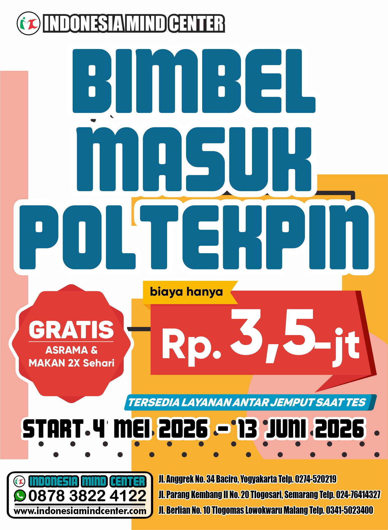 BIMBEL MASUK POLTEKPIN 4 MEI 2026